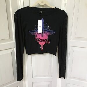 Urban Outfitters Black Long Sleeve Graphic Crop Top NWT